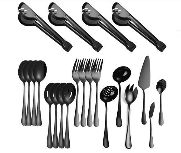 Popular simple and fashionable stainless steel tableware (black 22-piece set)