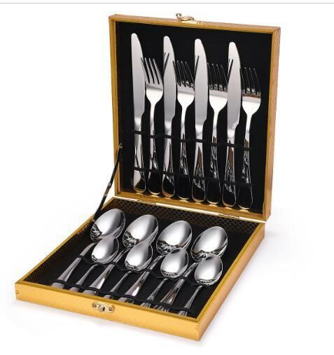 New fashionable wooden box tableware (silver 16-piece set)