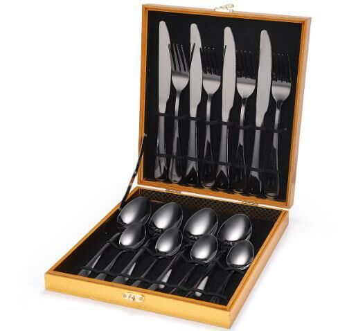 New fashionable wooden box tableware (black 16-piece set)