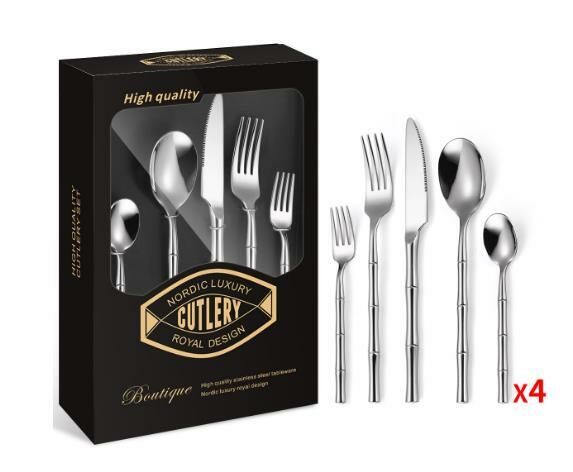 New bamboo round handle tableware (silver 20-piece set)
