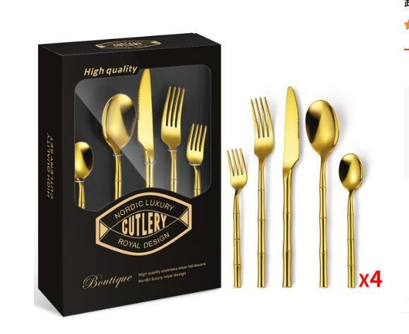 New bamboo round handle tableware (gold 20-piece set)