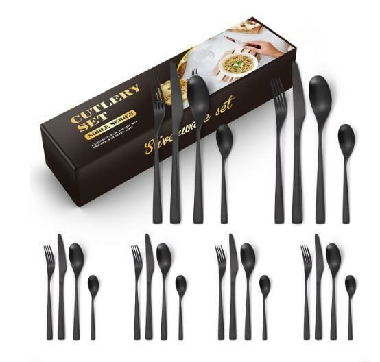 New retro matte tableware (black 24-piece set)