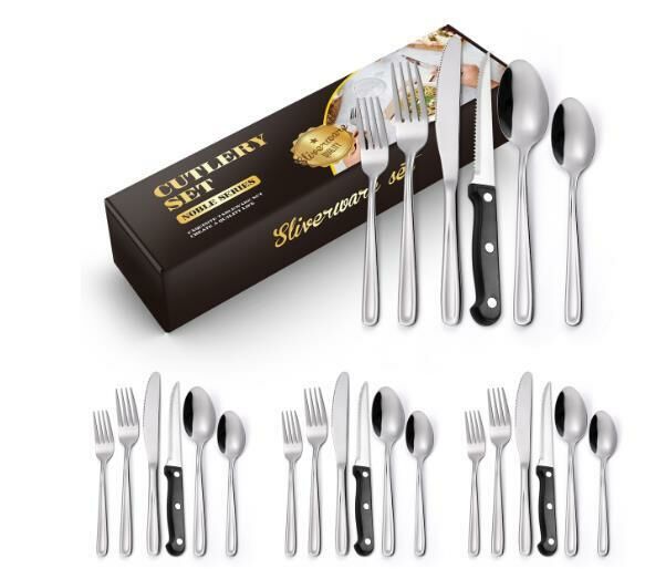New grooved square handle tableware (silver 24-piece set)