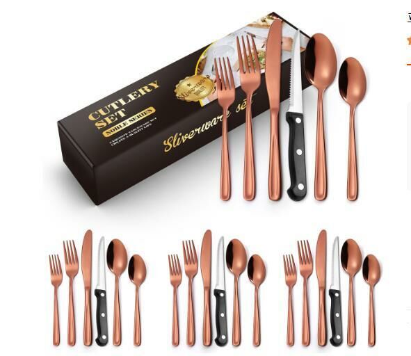 New grooved square handle tableware (rose set of 24 pieces)