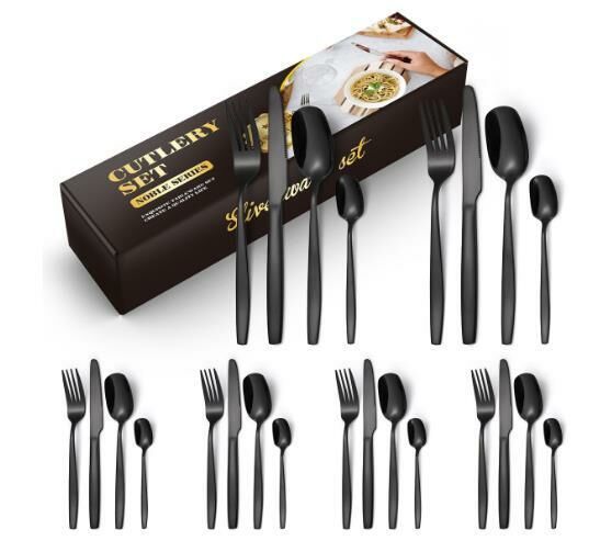 New European style square head tableware (black 24-piece set)