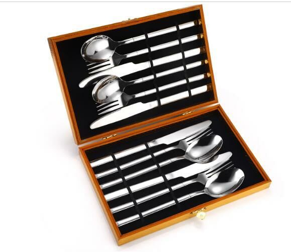 New simple wooden box tableware (silver 12-piece set)
