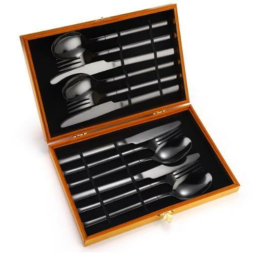 New simple wooden box tableware (black 12-piece set)