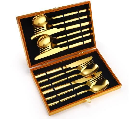New simple wooden box tableware (gold 12-piece set)