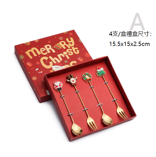Popular Q Christmas spoon and tableware set (430 resin spoons and forks 4PCS-Christmas box A)