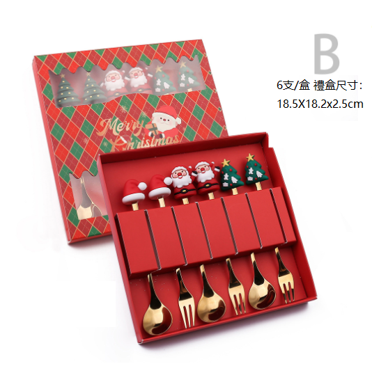 Popular Q Christmas Spoon and Tableware Set (B Doll Spoon and Fork 6PCS-Christmas Red Box)