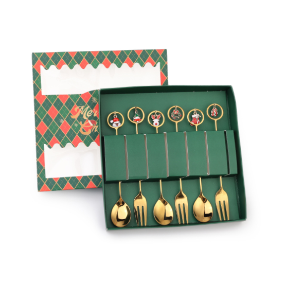 Popular Q Christmas Spoon Tableware Set (304 Circle 6PCS-Christmas Green Box)
