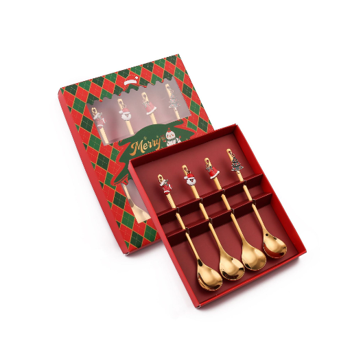 Popular Q Christmas Spoon Golden Pendant Spoon Tableware Gift Box (Christmas Spoon 4PCS-Gift Box)