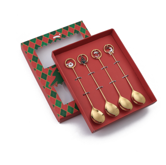 Popular Q Christmas fork, spoon and cutlery gift box (304 golden circle Christmas - four-piece set)