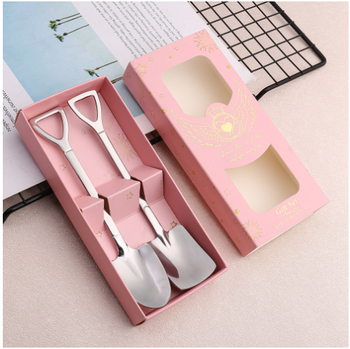 Hot recommended stainless steel flat spoon, spatula and spoon cutlery set (natural color two-piece set (powder box))