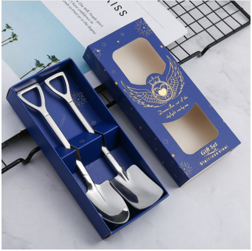 Hot-selling stainless steel flat spoon, spatula and spoon cutlery set (natural color two-piece set (blue box))