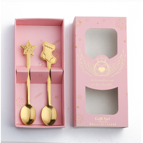 Hotly recommended Christmas small spoon cutlery gift box (powder box gold spoon: socks + stars)