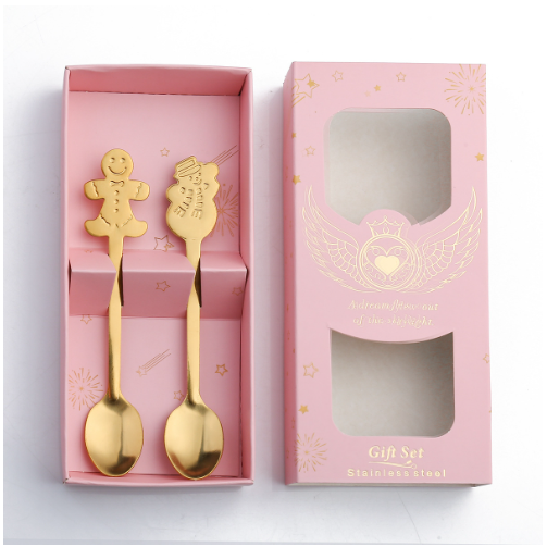 Hotly recommended Christmas small spoon cutlery gift box (powder box golden spoon: gingerbread + snowman)