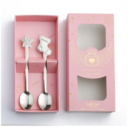 Hotly recommended Christmas small spoon cutlery gift box (silver spoon in powder box: socks + stars)
