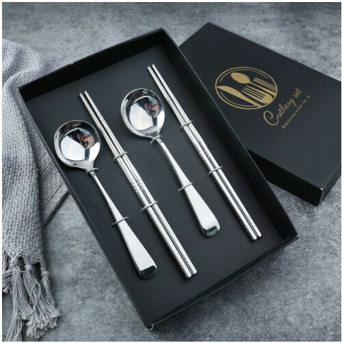 New 304 stainless steel Chinese tableware set (original color-short handle four-piece set)