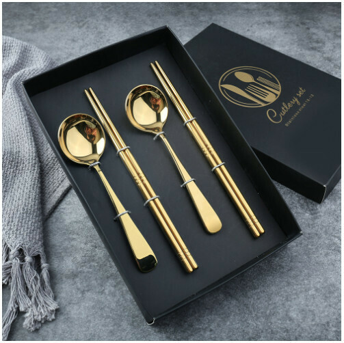 New 304 stainless steel Chinese tableware set (titanium-short handle four-piece set)