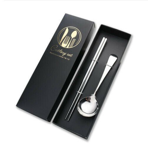 New 304 stainless steel Chinese tableware set (natural color-short handle two-piece set)