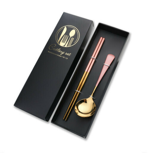 New 304 stainless steel Chinese tableware set (pink gold-short handle two-piece set)