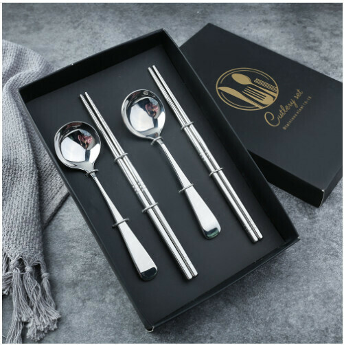 New 304 stainless steel Chinese tableware set (410 original color-short handle four-piece set)