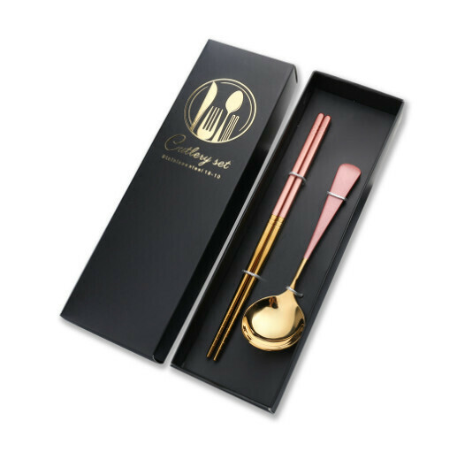 New 304 stainless steel Chinese tableware set (410 pink gold-short handle two-piece set)