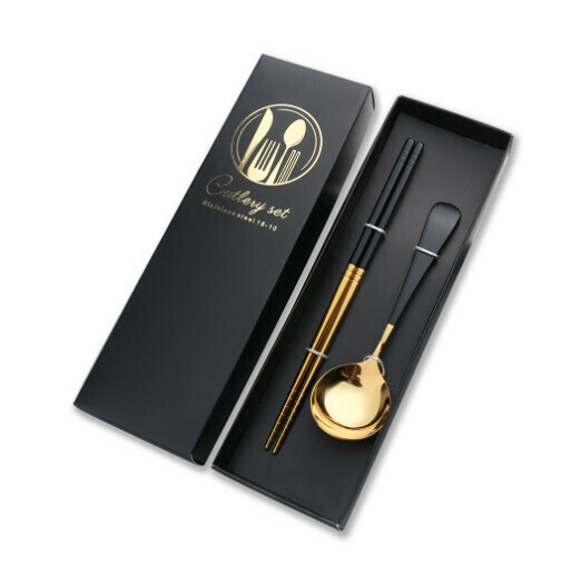 New 304 stainless steel Chinese tableware set (410 black gold-short handle two-piece set)