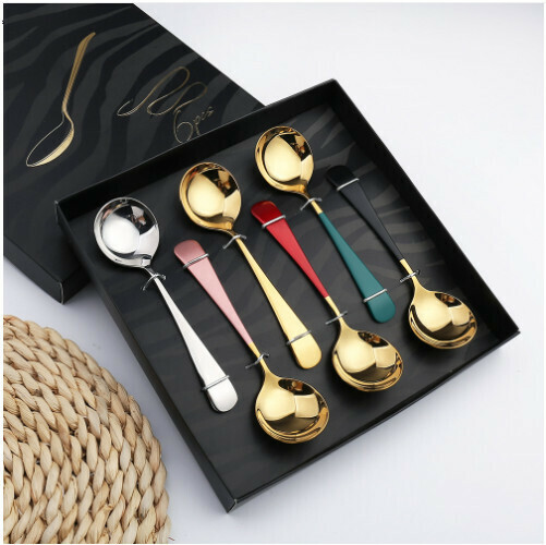 New 304 stainless steel Chinese tableware set (304-six-color short-handled spoon gift box)
