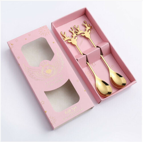 熱推聖誕節勺子餐具套裝（粉盒2PCS:304麋鹿勺）