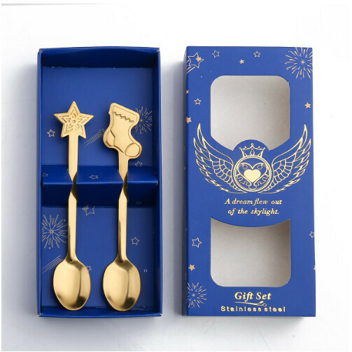 Hot Recommended Christmas Spoon Tableware Set (Blue Box 2PCS: Star Spoon + Sock Spoon)