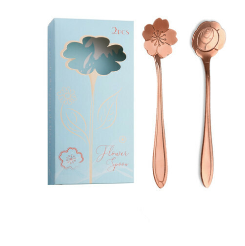 Hot recommended wedding gift box and tableware set (two-piece rose gold spoon set-light blue box)