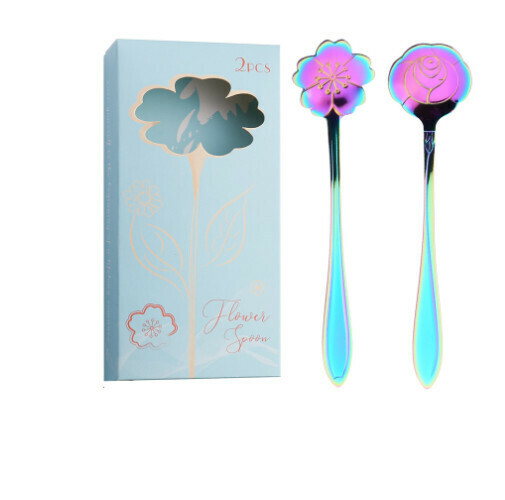 Hot recommended wedding gift box and tableware set (two-piece set of colorful spoons - light blue box)