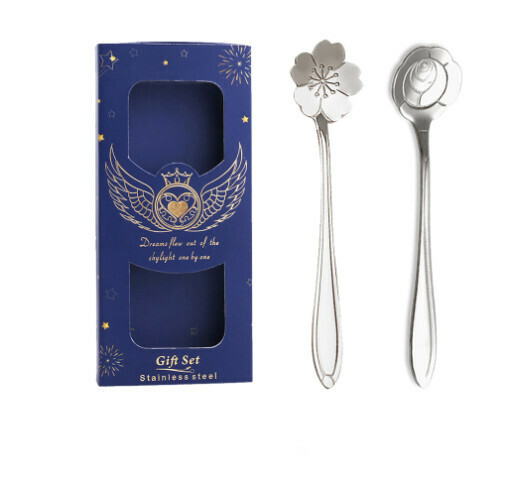 Hot recommended wedding gift box and tableware set (two-piece silver spoon set - navy blue box)