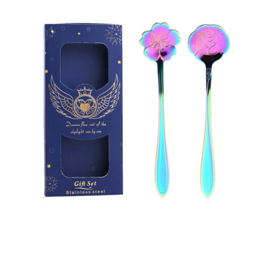 Hotly recommended wedding gift box and tableware set (two-piece set of colorful spoons - navy blue box)