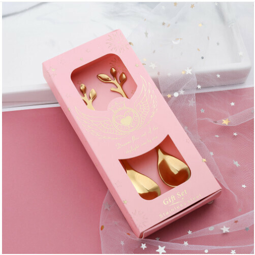 Hot recommended wedding gift box and tableware set (leaf spoon gold two-piece set-powder box)