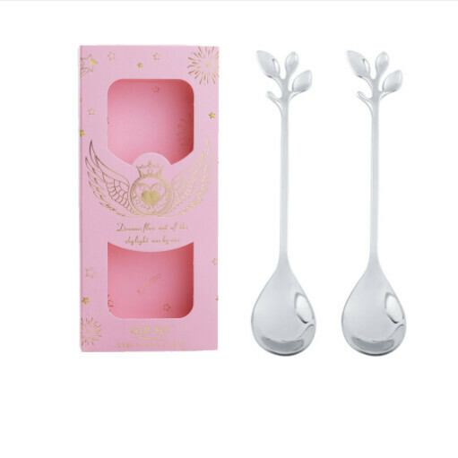 Hot recommended wedding gift box and tableware set (leaf spoon silver two-piece set-powder box)