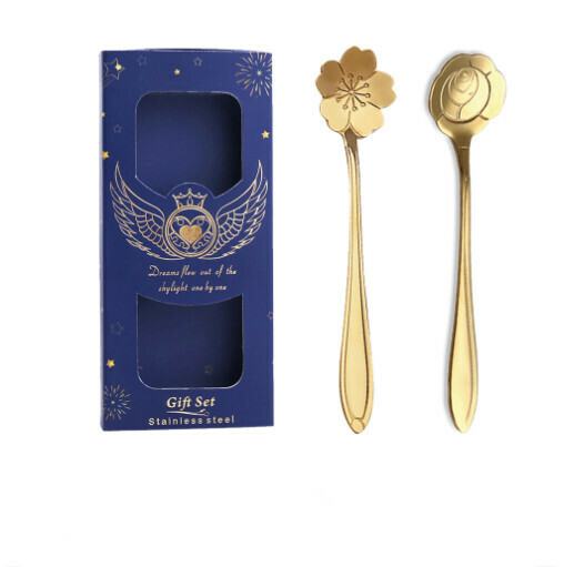 Hot recommended wedding gift box and tableware set (gold spoon two-piece set - navy blue box)