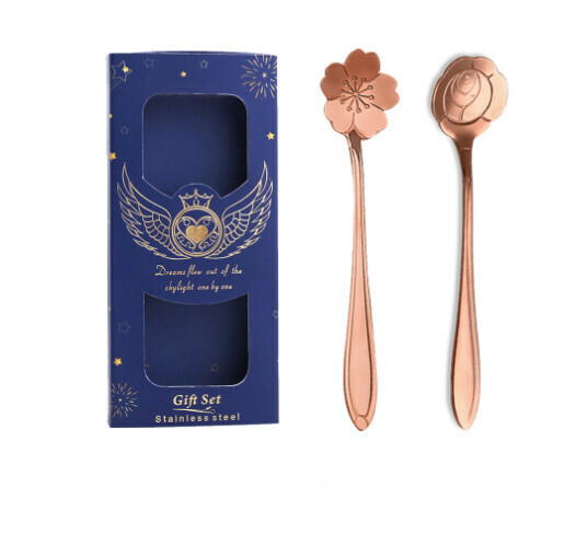 Hotly recommended wedding gift box and tableware set (two-piece rose gold spoon set - navy blue box)