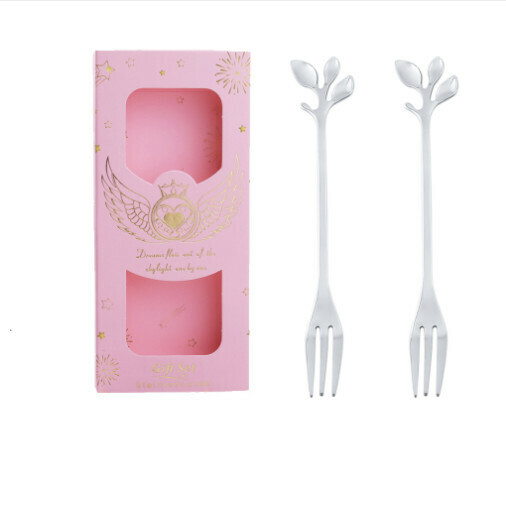 Hot recommended wedding accompaniment gift box and tableware set (leaf fork silver two-piece set-powder box)