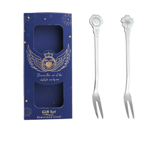 Hotly recommended wedding accompaniment gift box and tableware set (two-piece set with flower and fork in silver - navy blue box)