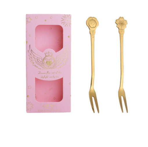 Hot recommended wedding accompaniment gift box and tableware set (flower fork gold two-piece set-powder box)