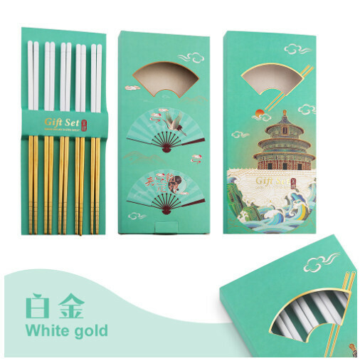 熱推不銹鋼方筷餐具套裝（23白金-國風五雙裝）