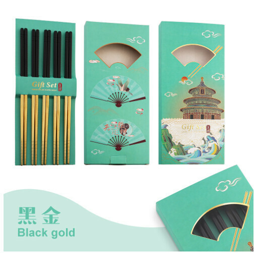 熱推不銹鋼方筷餐具套裝（23黑金-國風五雙裝）