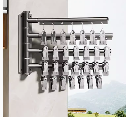 Hot push rotating sock drying rack (gun gray 4 poles + 28 windproof clips) (Specification: 33.5*17.2*5CM)