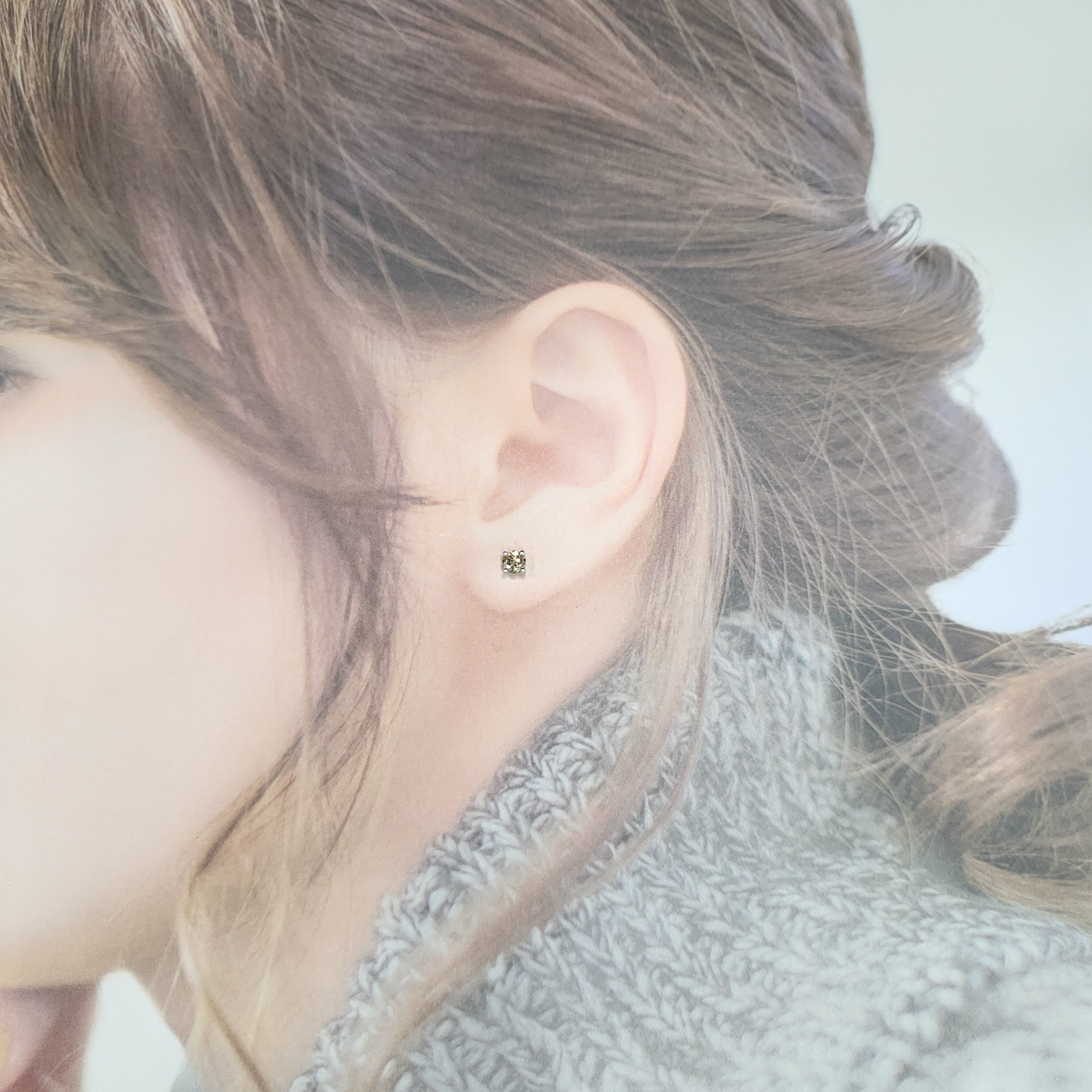 全新18K白金【主石51份咖啡色鑽石】耳環