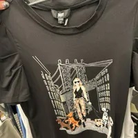 [S] DKNY PUFF SLEEVE DOG WALKER CONVERSATIONAL TEE,BLACK, P4DHSWSS-BLK (SD952)