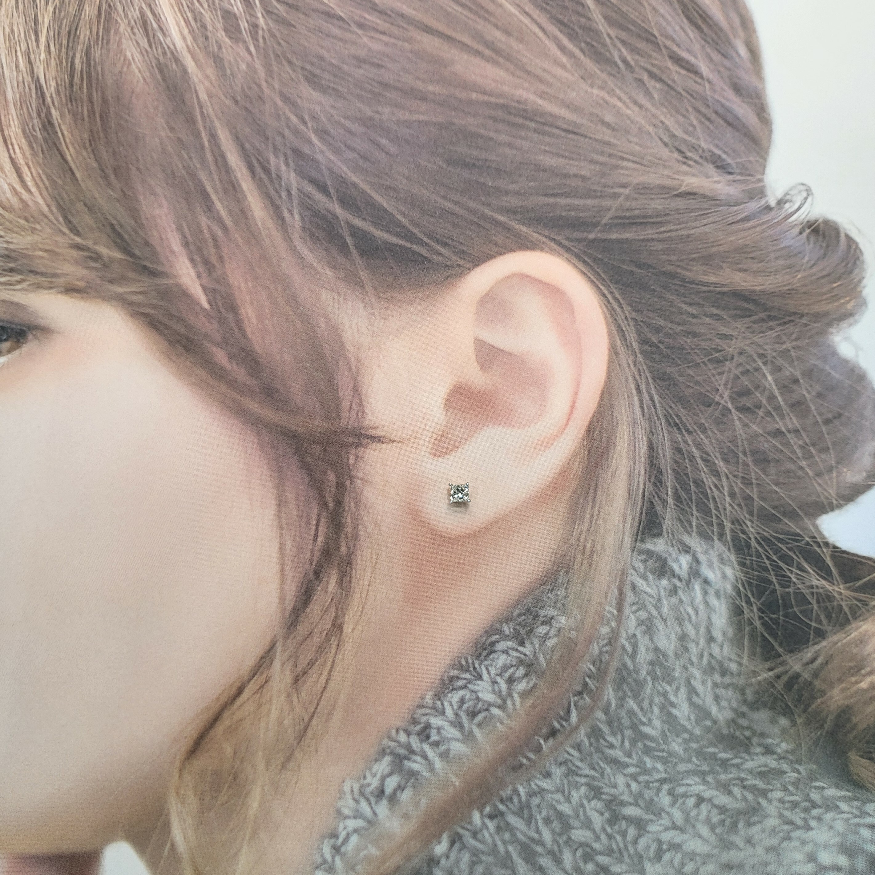 全新18K白金【主石60份方形鑽石】耳環