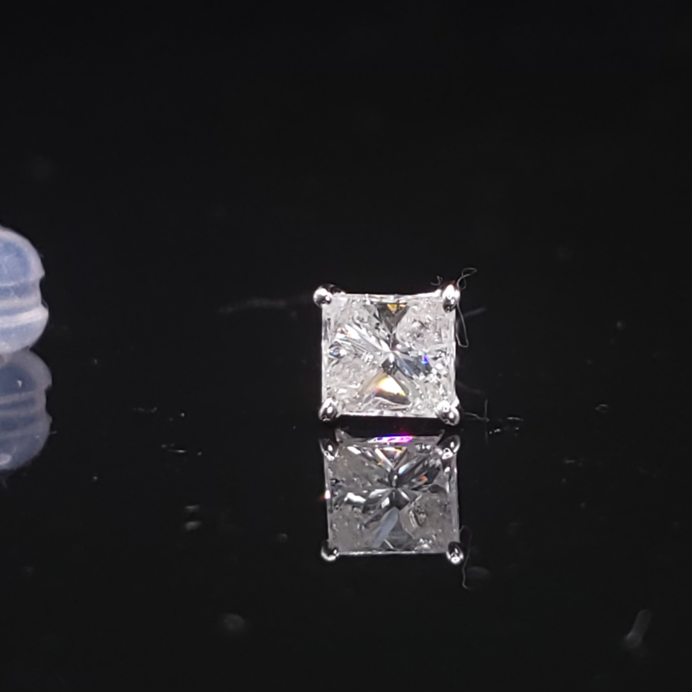 全新18K白金【主石42份方形鑽石】單耳環